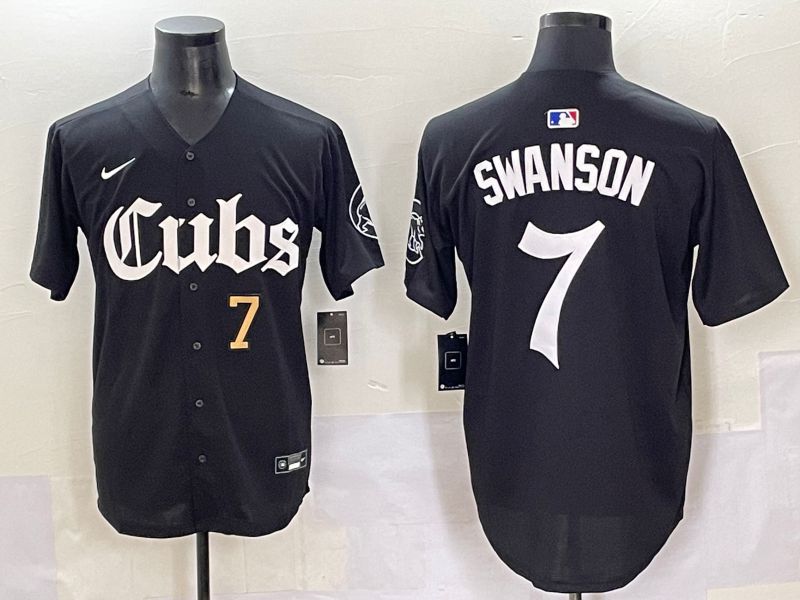Men 2025 Chicago Cubs #7 Swanson Black Five generations Joint Name Nike MLB Jersey style 4->chicago cubs->MLB Jersey